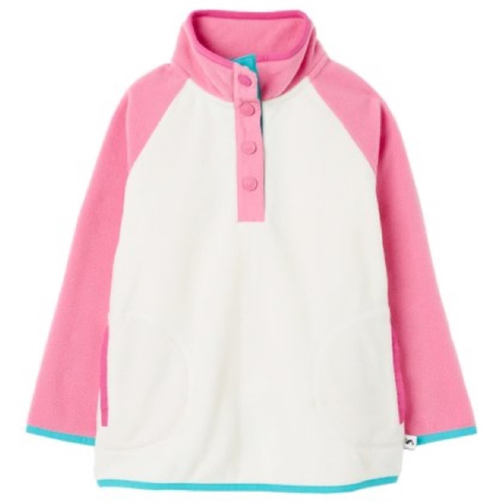 NWT Joules | Pink & White Color Block Button-Front Jaxon Fleece Pullover
